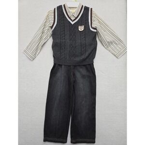 NWT‎ Little Bitty Boys Outfit 3 Piece Shirt Vest Pants Suspenders Set